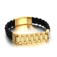 Titanium Steel Bracelet with Leather Vacuum Plating dyed & for man Length Approx 8.66 Inch Sold By PC