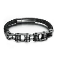 Titanium Steel Bracelet, with Cowhide, Cross, Vacuum Plating, dyed & different styles for choice & for man, more colors for choice, 67x5.50mm, Sold By PC