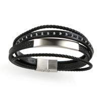 cuir PU bracelet, avec Acier inoxydable 316, multicouche & styles différents pour le choix & pour homme, noire, Vendu par PC