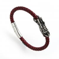 cuir PU bracelet, avec Acier inoxydable 316, pour homme, rouge, 69x11mm, Vendu par PC