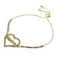 Brass Bracelet Heart Adjustable & micro pave cubic zirconia & for woman & hollow multi-colored Length Approx 10 Inch Sold By PC