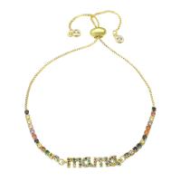 Cubic Zirconia Micro Pave Brass Bracelet, Alphabet Letter, Adjustable & micro pave cubic zirconia & for woman, multi-colored, 26.50x5x2mm, Length:Approx 10 Inch, Sold By PC