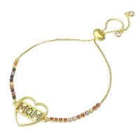 Cubic Zirconia Micro Pave Brass Bracelet, Heart, Adjustable & micro pave cubic zirconia & for woman & hollow, multi-colored, 23x18x2mm, Length:Approx 10 Inch, Sold By PC