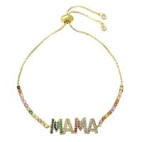Cubic Zirconia Micro Pave Brass Bracelet, Alphabet Letter, Adjustable & micro pave cubic zirconia & for woman, multi-colored, 32x10x2mm, Length:Approx 10 Inch, Sold By PC