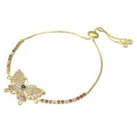 Cubic Zirconia Micro Pave Brass Bracelet, Butterfly, Adjustable & micro pave cubic zirconia & for woman, multi-colored, 28x18x3mm, Length:Approx 10 Inch, Sold By PC