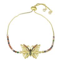 Cubic Zirconia Micro Pave Brass Bracelet, Butterfly, Adjustable & micro pave cubic zirconia & for woman & hollow, multi-colored, 25x19x3mm, Length:Approx 10 Inch, Sold By PC