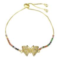 Cubic Zirconia Micro Pave Brass Bracelet, Butterfly, Adjustable & micro pave cubic zirconia & for woman, multi-colored, 23x14x3mm, Length:Approx 10 Inch, Sold By PC