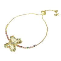 Cubic Zirconia Micro Pave Brass Bracelet, Butterfly, Adjustable & micro pave cubic zirconia & for woman & hollow, multi-colored, 20x23x2mm, Length:Approx 10 Inch, Sold By PC