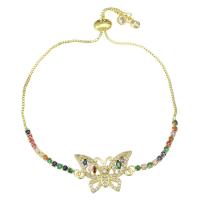 Cubic Zirconia Micro Pave Brass Bracelet Butterfly Adjustable & micro pave cubic zirconia & for woman & hollow multi-colored Length Approx 10 Inch Sold By PC