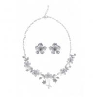 Zinc Alloy Jewelry Sets Stud Earring & necklace with Crystal & Plastic Pearl with 1.97inch extender chain 2 pieces & fashion jewelry & for woman & with rhinestone silver color nickel lead & cadmium free Length Approx 16.93 Inch Sold By Set
