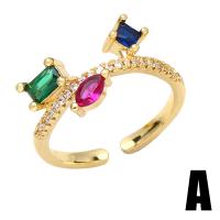 Cubic Zirconia Micro Pave Brass Ring, Adjustable & micro pave cubic zirconia & for woman, mixed colors, 19mm, Sold By PC