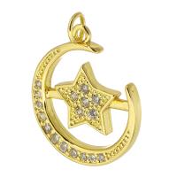 Cubic Zirconia Micro Pave 925 Sterling Silver Pendant, Brass, Moon and Star, gold color plated, fashion jewelry & DIY & micro pave cubic zirconia, golden, 19x22x2mm, Hole:Approx 3mm, 10PCs/PC, Sold By PC