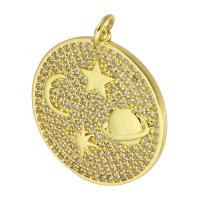 Cubic Zirconia Micro Pave 925 Sterling Silver Pendant, Brass, Round, gold color plated, fashion jewelry & DIY & micro pave cubic zirconia, golden, 24x26x2mm, Hole:Approx 3mm, 10PCs/Lot, Sold By Lot