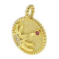 Cubic Zirconia Micro Pave 925 Sterling Silver Pendant, Brass, Round, gold color plated, fashion jewelry & DIY & micro pave cubic zirconia, golden, 17.50x23x2mm, Hole:Approx 3mm, 10PCs/Lot, Sold By Lot