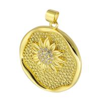 Cubic Zirconia Micro Pave Brass Pendant, Round, gold color plated, fashion jewelry & DIY & micro pave cubic zirconia, golden, 25x27x3mm, Hole:Approx 3mm, 10PCs/Lot, Sold By Lot
