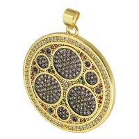 Cubic Zirconia Micro Pave Brass Pendant, Round, gold color plated, fashion jewelry & DIY & micro pave cubic zirconia, multi-colored, 30x33x2mm, Hole:Approx 4mm, 5PCs/Lot, Sold By Lot