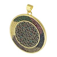 Cubic Zirconia Micro Pave Brass Pendant, gold color plated, fashion jewelry & DIY & micro pave cubic zirconia, multi-colored, 30x33x2mm, Hole:Approx 3.5mm, 5PCs/Lot, Sold By Lot