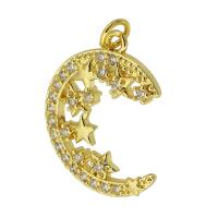 Cubic Zirconia Micro Pave Brass Pendant Moon and Star gold color plated fashion jewelry & DIY & micro pave cubic zirconia golden Approx 3mm Sold By Lot