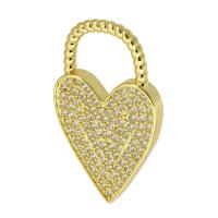 Cubic Zirconia Micro Pave Brass Pendant, Heart, gold color plated, fashion jewelry & DIY & micro pave cubic zirconia, golden, 20x33x3mm, Hole:Approx 11mm, 10PCs/Lot, Sold By Lot