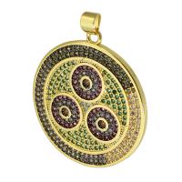 Cubic Zirconia Micro Pave 925 Sterling Silver Pendant, Brass, Round, gold color plated, fashion jewelry & DIY & micro pave cubic zirconia, multi-colored, 30x33x2mm, Hole:Approx 3.5mm, 5PCs/Lot, Sold By Lot