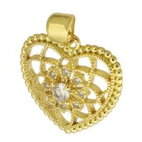Cubic Zirconia Micro Pave 925 Sterling Silver Pendant, Brass, Heart, gold color plated, fashion jewelry & DIY & micro pave cubic zirconia, golden, 18x17x4mm, Hole:Approx 4mm, 10PCs/Lot, Sold By Lot
