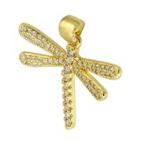 Cubic Zirconia Micro Pave 925 Sterling Silver Pendant, Brass, Dragonfly, gold color plated, fashion jewelry & DIY & micro pave cubic zirconia, golden, 24x19.50x2mm, Hole:Approx 4mm, 10PCs/Lot, Sold By Lot