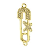 Cubic Zirconia Micro Pave Brass Connector Safety Pin gold color plated fashion jewelry & DIY & micro pave cubic zirconia golden Approx 2mm Sold By Lot