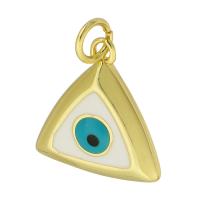Evil Eye Anhänger, Messing, Dreieck, goldfarben plattiert, Modeschmuck & DIY & böser Blick- Muster & Emaille, goldfarben, 14x17x3mm, Bohrung:ca. 3mm, 10PCs/Menge, verkauft von Menge