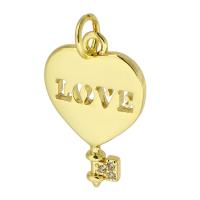 Zircon cubique Micro Pave pendentif en argent sterling, laiton, coeur, Placage de couleur d'or, bijoux de mode & DIY & pavé de micro zircon, doré, 13x2x2mm, Trou:Environ 3.5mm, 10PC/lot, Vendu par lot