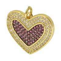 Cubic Zirconia Micro Pave 925 Sterling Silver Pendant, Brass, Heart, gold color plated, fashion jewelry & DIY & micro pave cubic zirconia, multi-colored, 20x17x2.50mm, Hole:Approx 3mm, 10PCs/Lot, Sold By Lot