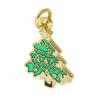 Cubic Zirconia Micro Pave Brass Pendant, Christmas Tree, gold color plated, Christmas Design & fashion jewelry & DIY & micro pave cubic zirconia & enamel, green, 12x18x1mm, Hole:Approx 3mm, 10PCs/Lot, Sold By Lot