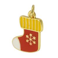 Brass Jewelry Pendants, Christmas Sock, gold color plated, Christmas Design & fashion jewelry & DIY & enamel, multi-colored, 13x16x1mm, Hole:Approx 3mm, 10PCs/Lot, Sold By Lot