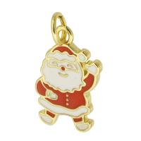 Brass Jewelry Pendants, Santa Claus, gold color plated, Christmas Design & fashion jewelry & DIY & enamel, two different colored, 12x17.50x1.50mm, Hole:Approx 3mm, 10PCs/Lot, Sold By Lot