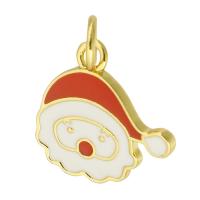 Brass Jewelry Pendants, Santa Claus, gold color plated, Christmas Design & fashion jewelry & DIY & enamel, two different colored, 14x14x1mm, Hole:Approx 3mm, 10PCs/Lot, Sold By Lot