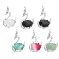 Gemstone Pendants Jewelry Brass with Gemstone Swan silver color plated fashion jewelry & DIY Approx 5mm Sold By PC