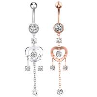 Stainless Steel Belly Ring 304 Stainless Steel with Cubic Zirconia & Brass Heart Galvanic plating for woman & faceted 50-80mm Sold By PC