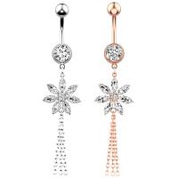 Stainless Steel Belly Ring 304 Stainless Steel with Cubic Zirconia & Brass Flower Galvanic plating for woman & faceted 50-80mm Sold By PC