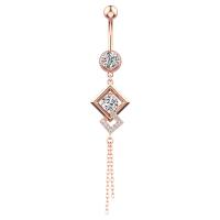 Stainless Steel Belly Ring 304 Stainless Steel with Cubic Zirconia & Brass Rhombus Galvanic plating for woman & faceted rose gold color 50-80mm Sold By PC
