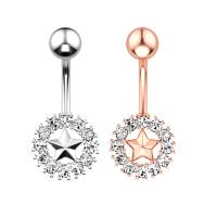 Stainless Steel Belly Ring 304 Stainless Steel with Cubic Zirconia & Brass pentagram Galvanic plating for woman & faceted 50-80mm Sold By PC