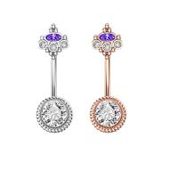 Stainless Steel Belly Ring, 304 Stainless Steel, with Cubic Zirconia & Brass, Round, Galvanic plating, Unisex & faceted, more colors for choice, 50-80mm, Sold By PC