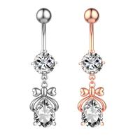 Stainless Steel Belly Ring, 304 Stainless Steel, with Cubic Zirconia & Brass, Galvanic plating, Unisex & faceted, more colors for choice, 50-80mm, Sold By PC