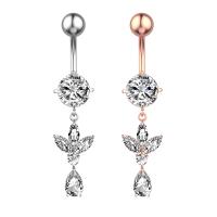 Stainless Steel Belly Ring, 304 Stainless Steel, with Cubic Zirconia & Brass, Teardrop, Galvanic plating, for woman & faceted, more colors for choice, 50-80mm, Sold By PC