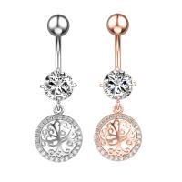 Stainless Steel Belly Ring 304 Stainless Steel with Cubic Zirconia & Brass Tree Galvanic plating for woman & faceted 50-80mm Sold By PC