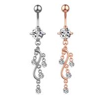 Stainless Steel Belly Ring, 304 Stainless Steel, with Cubic Zirconia & Brass, Galvanic plating, for woman & faceted, more colors for choice, 50-80mm, Sold By PC