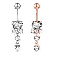 Stainless Steel Belly Ring 304 Stainless Steel with Cubic Zirconia & Brass Heart Galvanic plating for woman & faceted 50-80mm Sold By PC