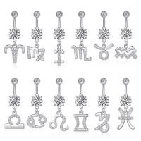 Stainless Steel Belly Ring 304 Stainless Steel with Cubic Zirconia & Brass Galvanic plating Zodiac symbols jewelry & Unisex & faceted 50-80mm Sold By PC