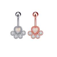 Stainless Steel Belly Ring, 304 Stainless Steel, with Cubic Zirconia & Brass, Bear Paw, Galvanic plating, for woman & faceted, more colors for choice, 50-80mm, Sold By PC