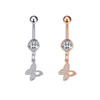 Stainless Steel Belly Ring 304 Stainless Steel with Cubic Zirconia & Brass Butterfly Galvanic plating for woman & faceted 50-80mm Sold By PC