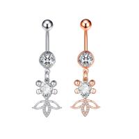 Stainless Steel Belly Ring, 304 Stainless Steel, with Cubic Zirconia & Brass, Goldfish, Galvanic plating, for woman & faceted, more colors for choice, 50-80mm, Sold By PC