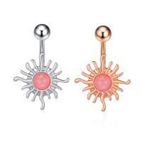 Stainless Steel Belly Ring 304 Stainless Steel with Pink Opal & Brass Sun Galvanic plating for woman 50-80mm Sold By PC